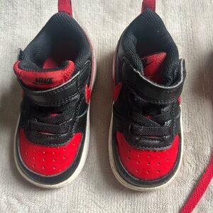 Nike Kids Black and Red High-Top Sneakers with Hook-and-Loop Strap